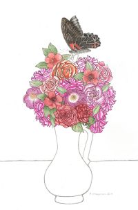 vase with flowers and Butterfly